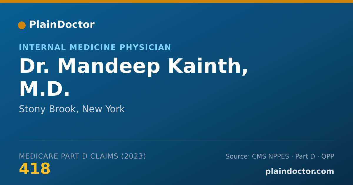 Shareable card for Mandeep Kainth, M.D. - Internal Medicine Physician, Stony Brook, NY
