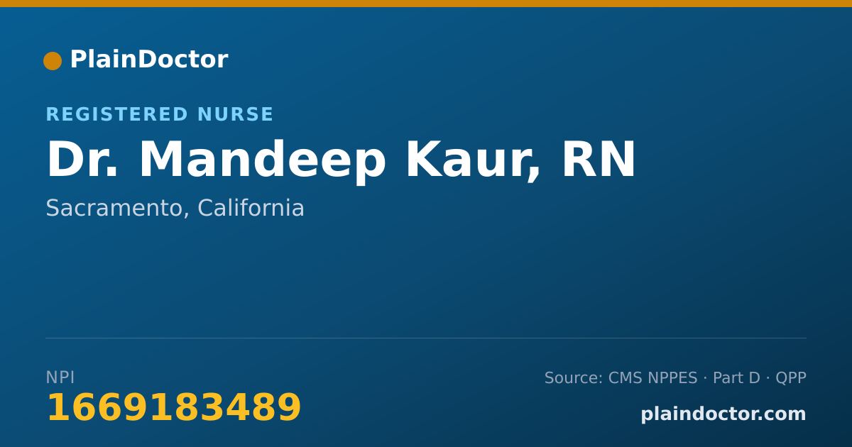 Shareable card for Mandeep Kaur, RN - Registered Nurse, Sacramento, CA