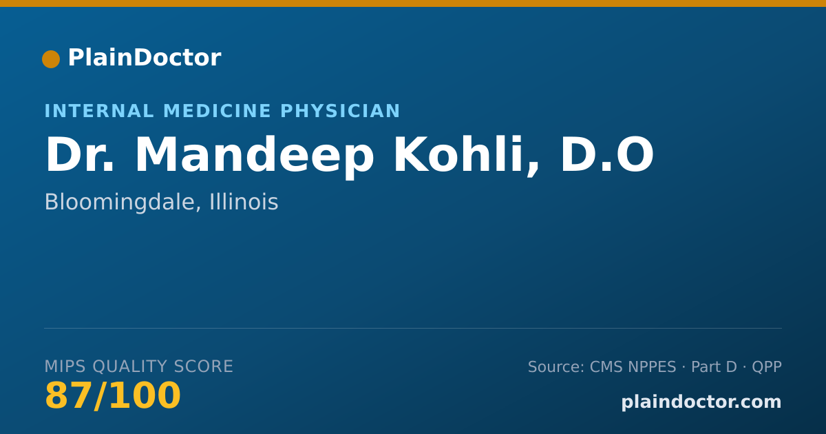 Shareable card for Mandeep Kohli, D.O - Internal Medicine Physician, Bloomingdale, IL