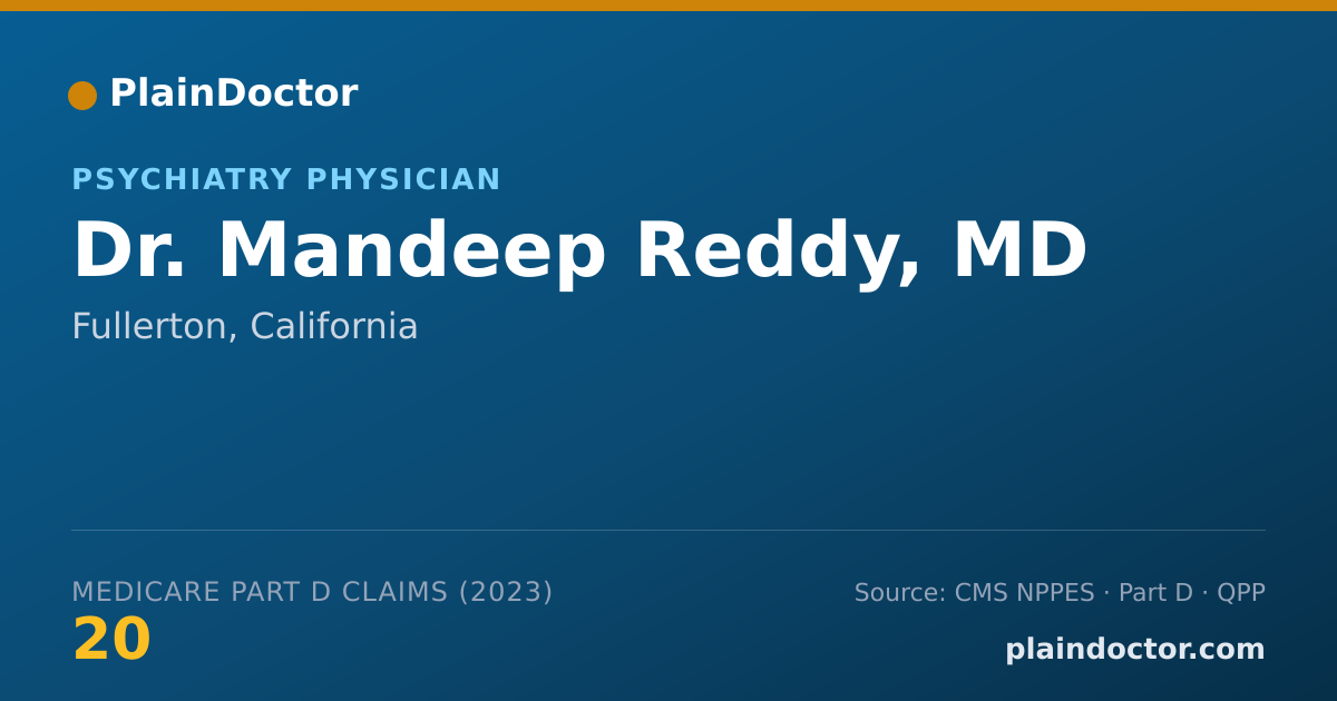 Shareable card for Mandeep Reddy, MD - Psychiatry Physician, Fullerton, CA