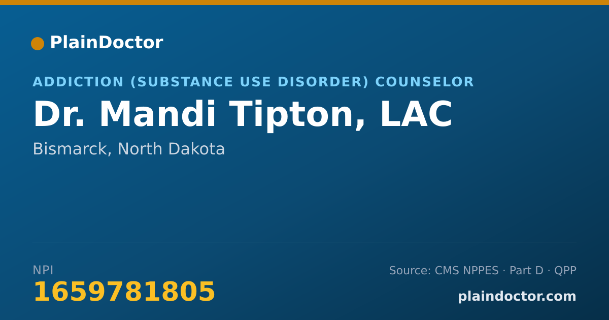 Shareable card for Mandi Tipton, LAC - Addiction (Substance Use Disorder) Counselor, Bismarck, ND
