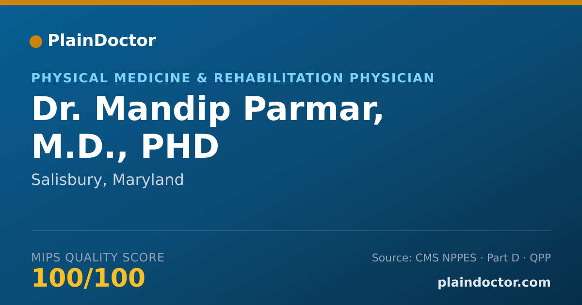 Shareable card for Mandip Parmar, M.D., PHD - Physical Medicine & Rehabilitation Physician, Salisbury, MD