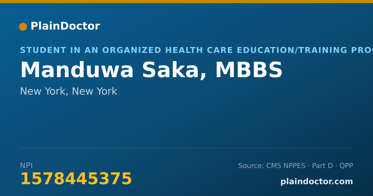 Shareable card for Manduwa Saka, MBBS - Student in an Organized Health Care Education/Training Program, New York, NY