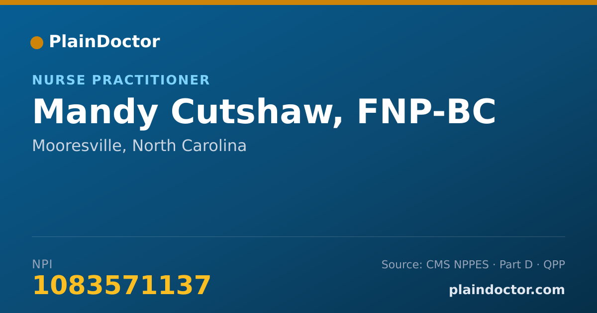 Shareable card for Mandy Cutshaw, FNP-BC - Nurse Practitioner, Mooresville, NC