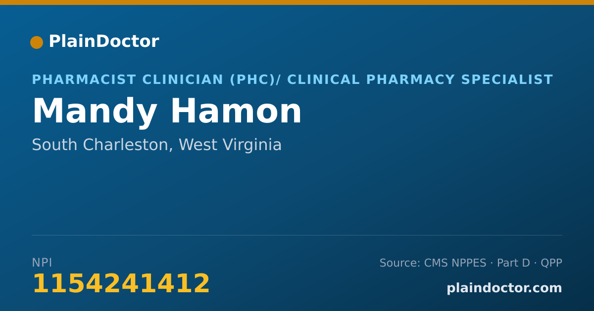 Shareable card for Mandy Hamon - Pharmacist Clinician (PhC)/ Clinical Pharmacy Specialist, South Charleston, WV