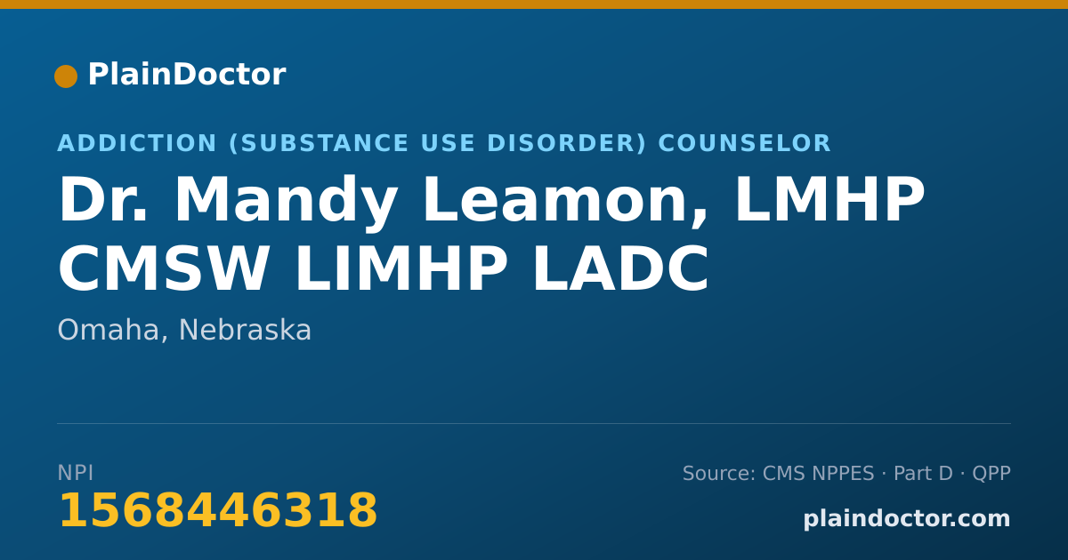 Shareable card for Mandy Leamon, LMHP CMSW LIMHP LADC - Addiction (Substance Use Disorder) Counselor, Omaha, NE