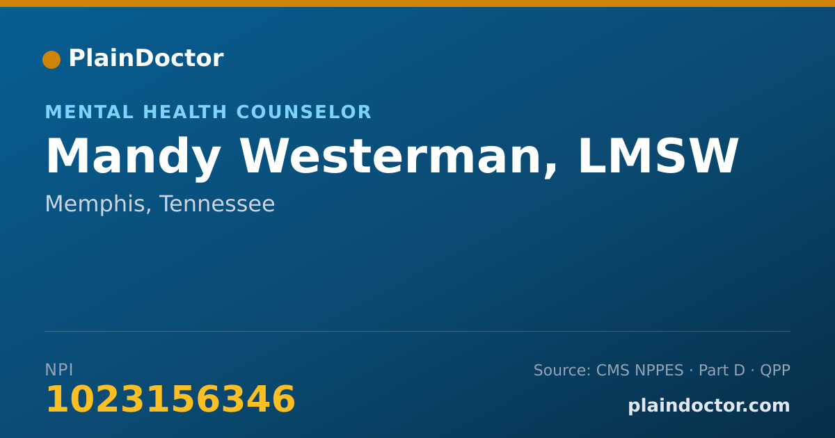 Shareable card for Mandy Westerman, LMSW - Mental Health Counselor, Memphis, TN