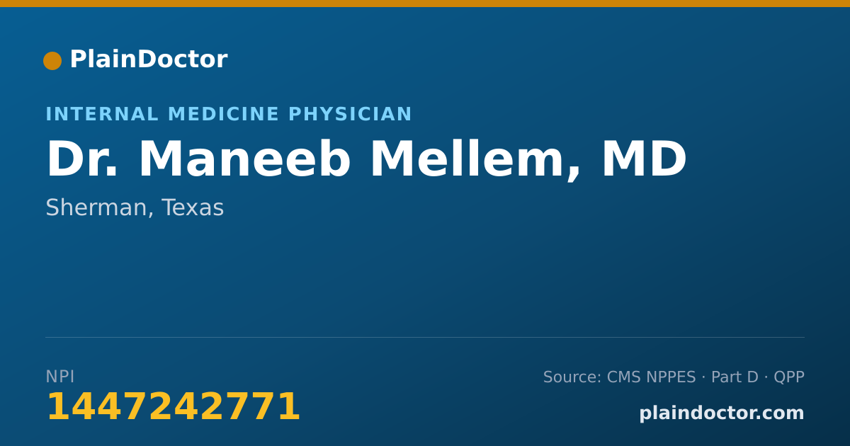 Shareable card for Maneeb Mellem, MD - Internal Medicine Physician, Sherman, TX