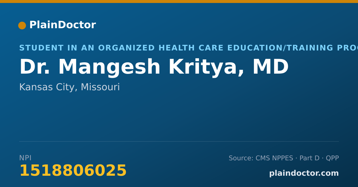 Shareable card for Mangesh Kritya, MD - Student in an Organized Health Care Education/Training Program, Kansas City, MO