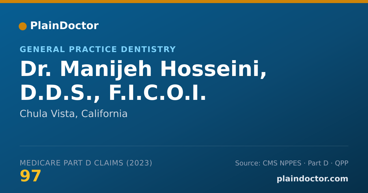 Shareable card for Manijeh Hosseini, D.D.S., F.I.C.O.I. - General Practice Dentistry, Chula Vista, CA