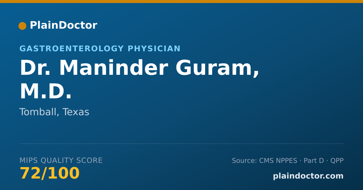 Shareable card for Maninder Guram, M.D. - Gastroenterology Physician, Tomball, TX