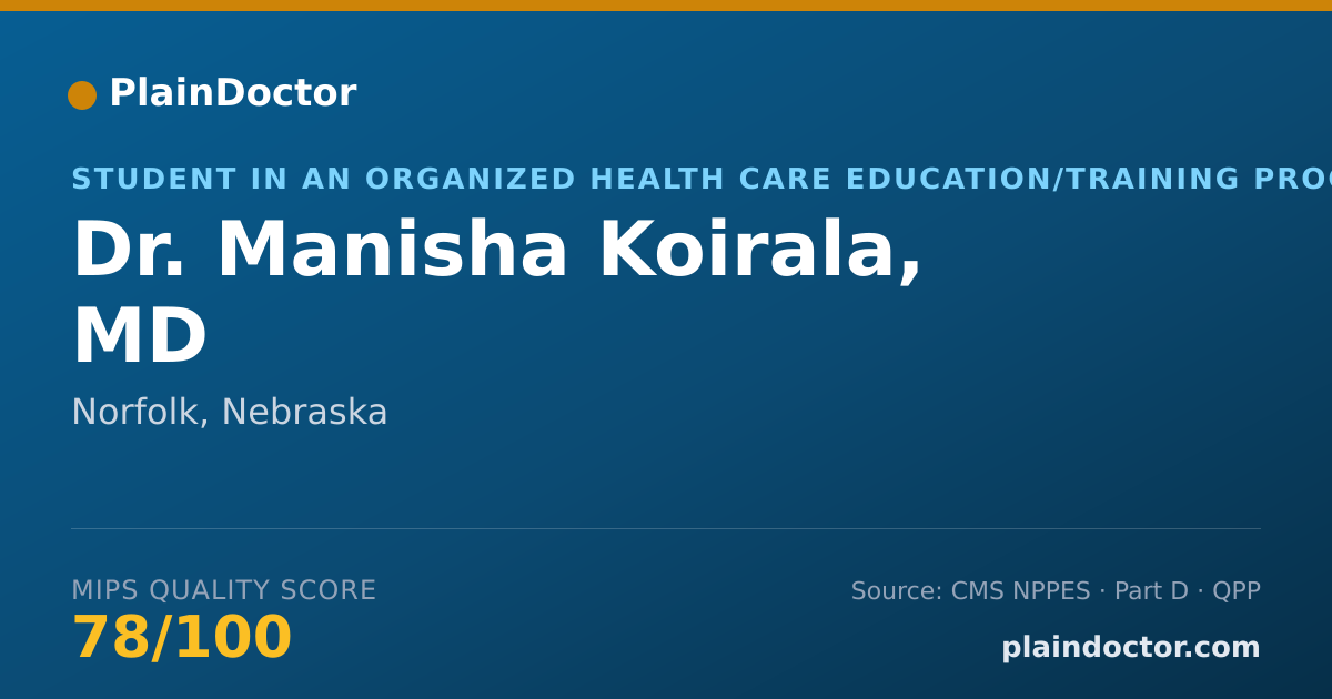 Shareable card for Manisha Koirala, MD - Student in an Organized Health Care Education/Training Program, Norfolk, NE