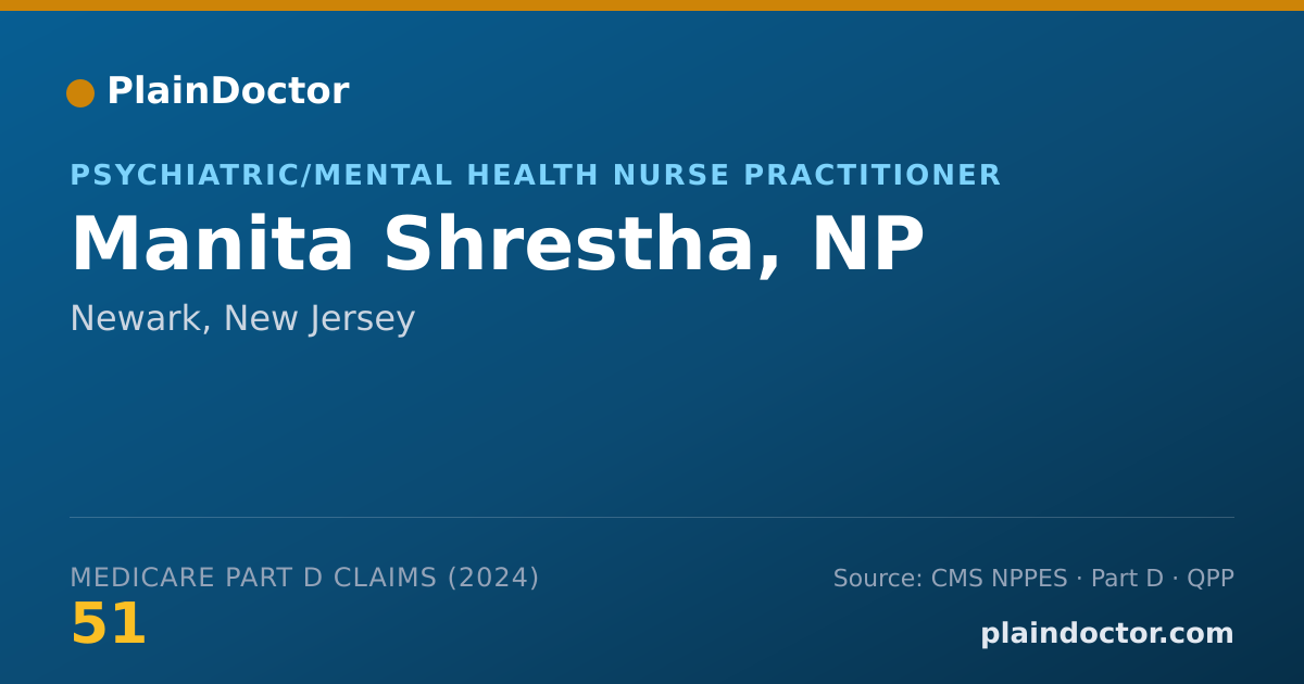 Shareable card for Manita Shrestha, NP - Psychiatric/Mental Health Nurse Practitioner, Newark, NJ