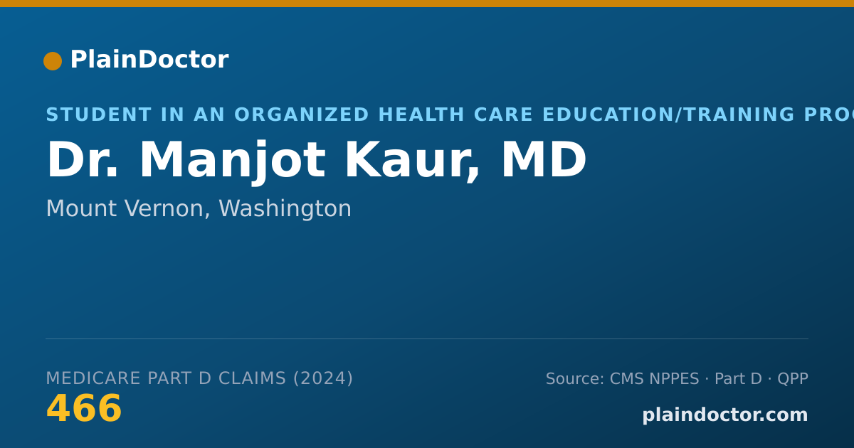 Shareable card for Manjot Kaur, MD - Student in an Organized Health Care Education/Training Program, Mount Vernon, WA