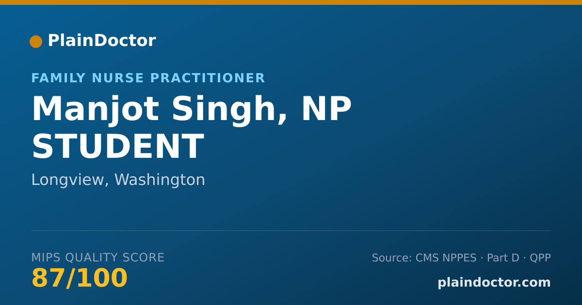 Shareable card for Manjot Singh, NP STUDENT - Nurse Practitioner, Longview, WA
