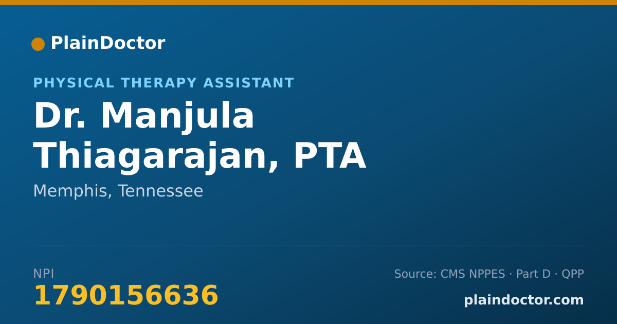 Shareable card for Manjula Thiagarajan, PTA - Physical Therapy Assistant, Memphis, TN