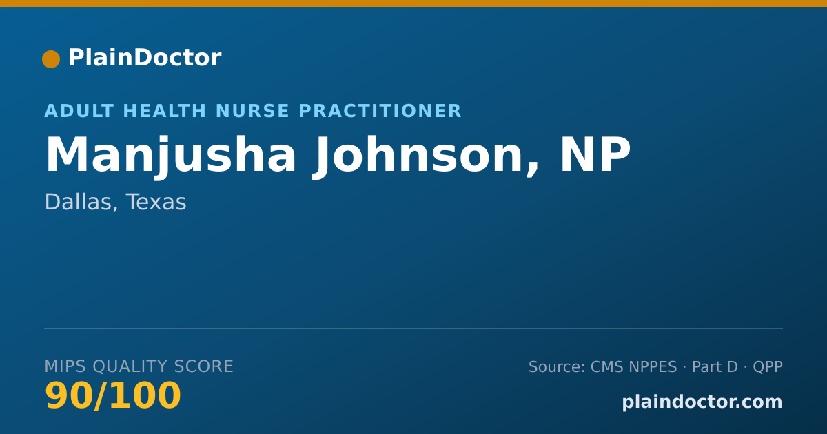 Shareable card for Manjusha Johnson, NP - Adult Health Nurse Practitioner, Dallas, TX