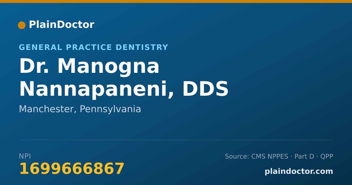 Shareable card for Manogna Nannapaneni, DDS - General Practice Dentistry, Manchester, PA