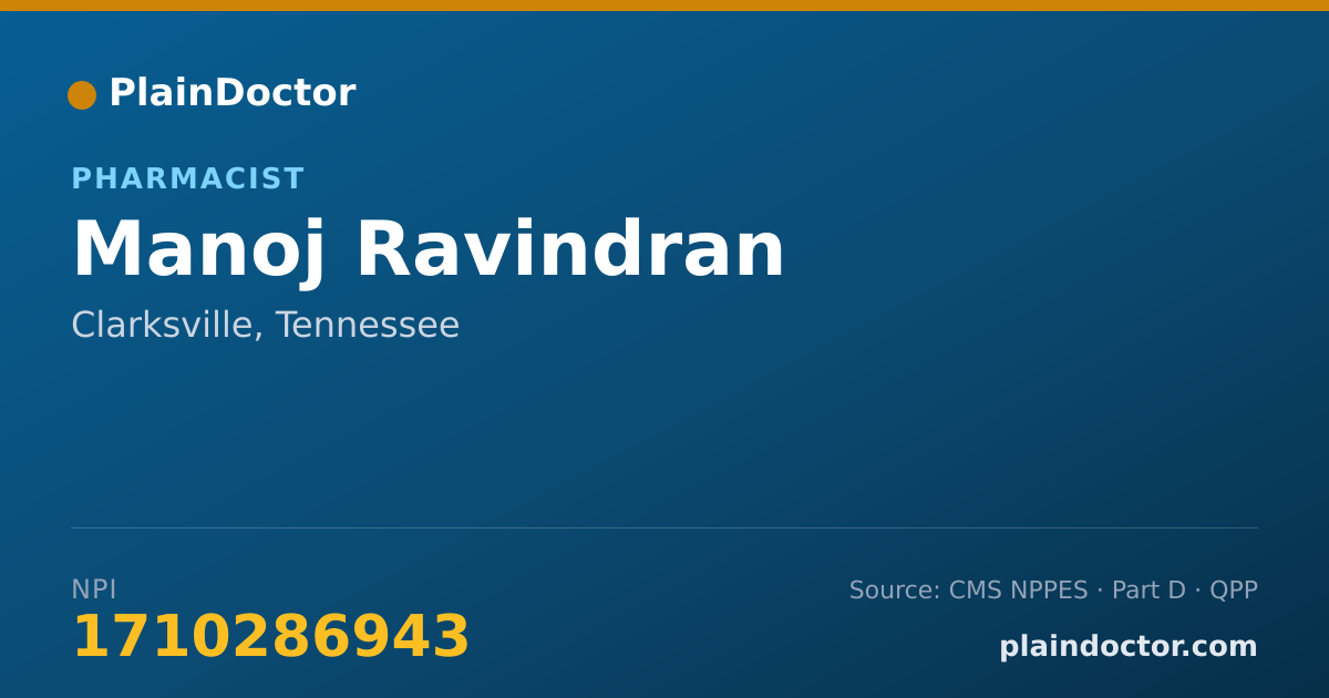 Shareable card for Manoj Ravindran - Pharmacist, Clarksville, TN