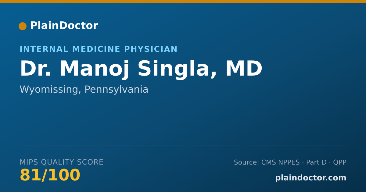 Shareable card for Manoj Singla, MD - Internal Medicine Physician, Wyomissing, PA