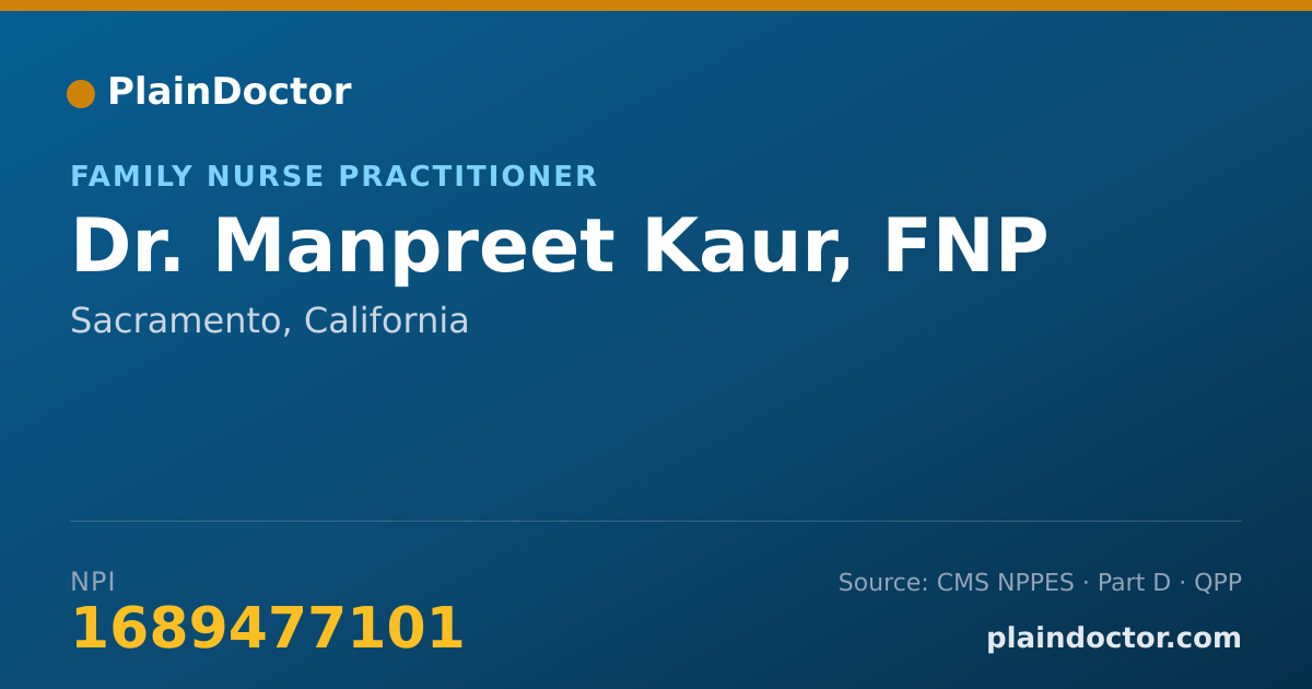 Shareable card for Manpreet Kaur, FNP - Family Nurse Practitioner, Sacramento, CA