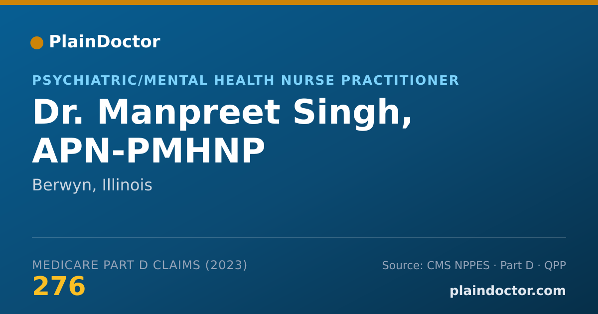 Shareable card for Manpreet Singh, APN-PMHNP - Psychiatric/Mental Health Nurse Practitioner, Berwyn, IL