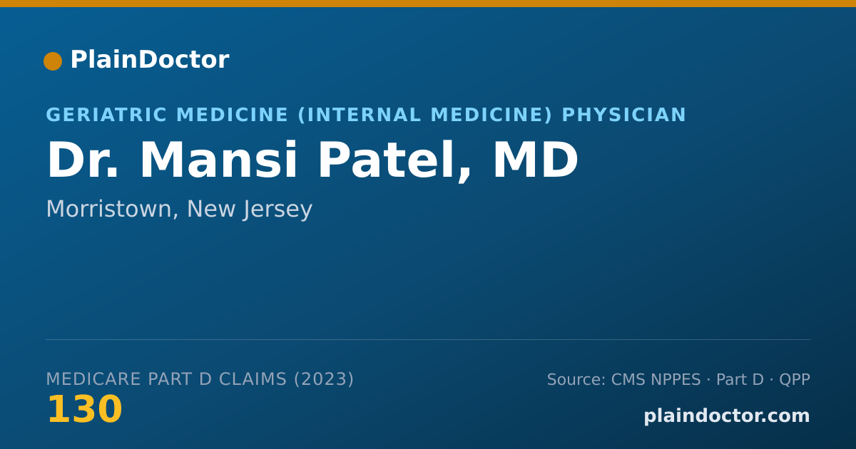 Shareable card for Mansi Patel, MD - Geriatric Medicine (Internal Medicine) Physician, Morristown, NJ