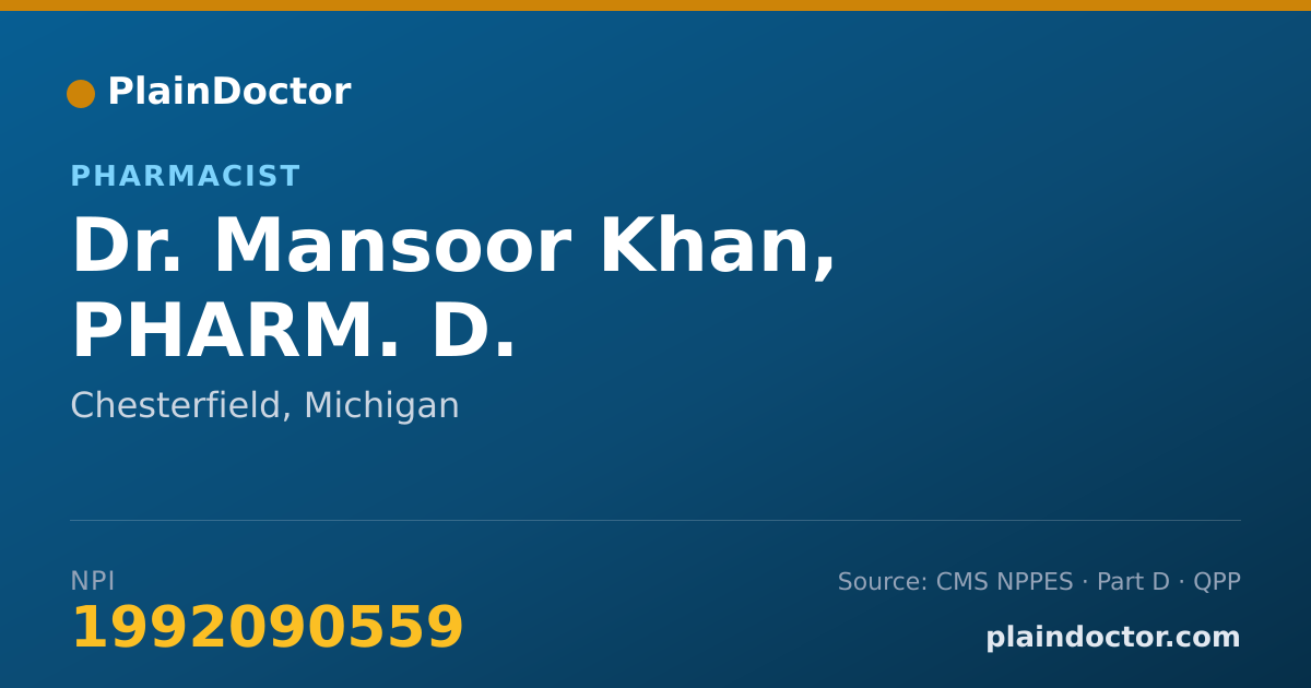 Shareable card for Mansoor Khan, PHARM. D. - Pharmacist, Chesterfield, MI