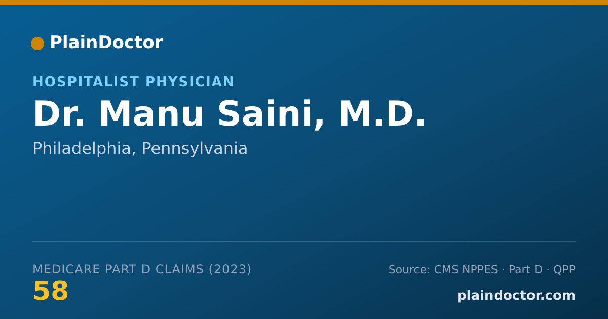 Shareable card for Manu Saini, M.D. - Hospitalist Physician, Philadelphia, PA
