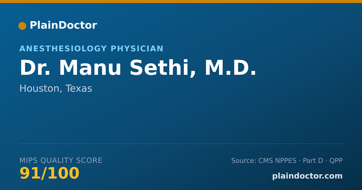 Shareable card for Manu Sethi, M.D. - Anesthesiology Physician, Houston, TX