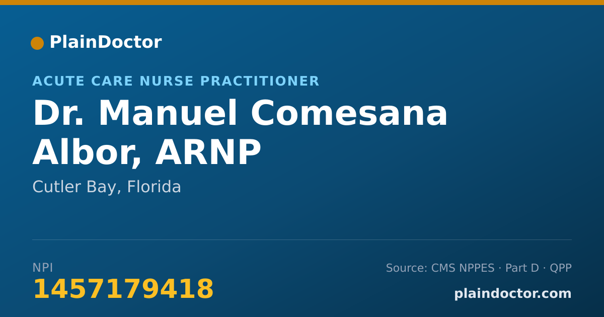 Shareable card for Manuel Comesana Albor, ARNP - Acute Care Nurse Practitioner, Cutler Bay, FL
