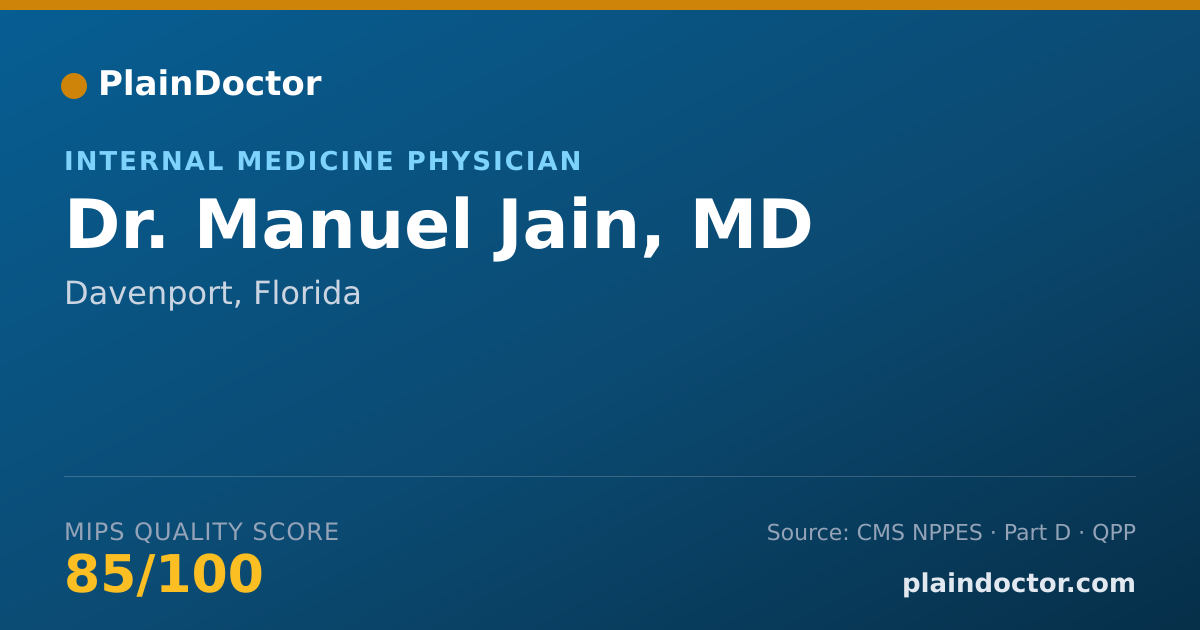 Shareable card for Manuel Jain, MD - Internal Medicine Physician, Davenport, FL