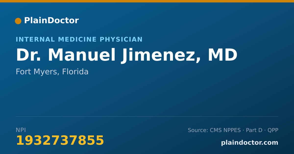 Shareable card for Manuel Jimenez, MD - Internal Medicine Physician, Fort Myers, FL