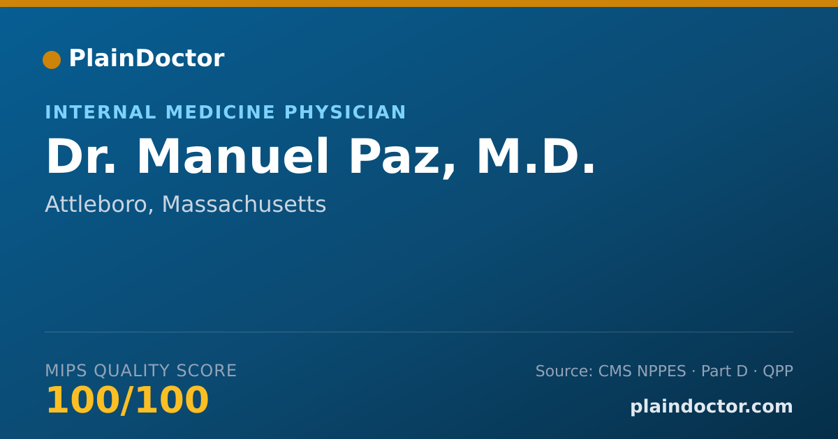 Shareable card for Manuel Paz, M.D. - Internal Medicine Physician, Attleboro, MA