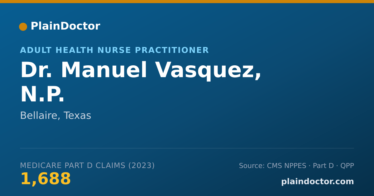 Shareable card for Manuel Vasquez, N.P. - Adult Health Nurse Practitioner, Bellaire, TX