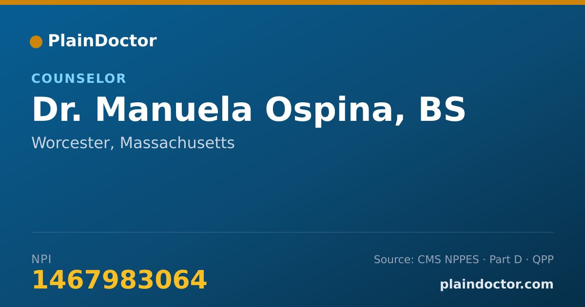 Shareable card for Manuela Ospina, BS - Counselor, Worcester, MA