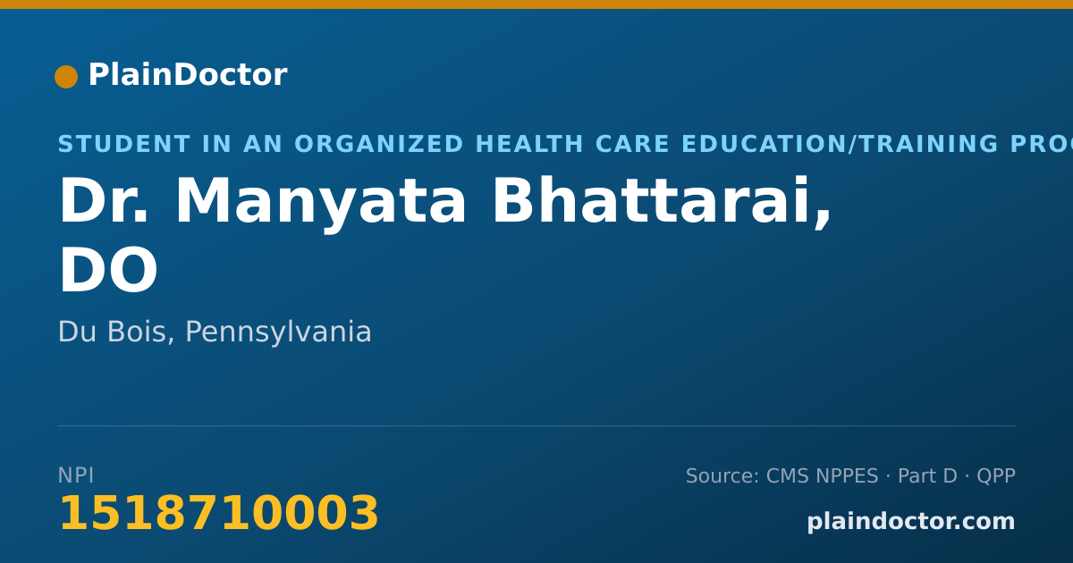 Shareable card for Manyata Bhattarai, DO - Student in an Organized Health Care Education/Training Program, Du Bois, PA