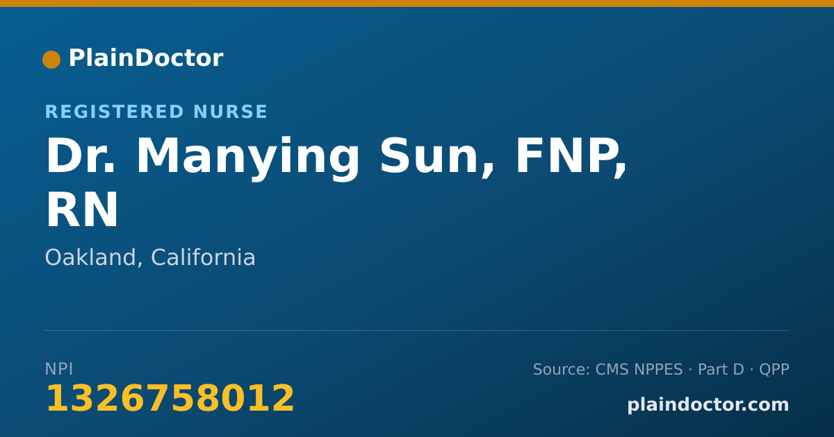 Shareable card for Manying Sun, FNP, RN - Registered Nurse, Oakland, CA
