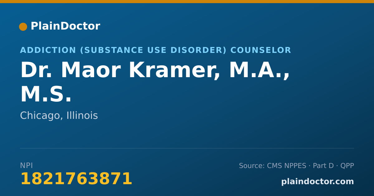Shareable card for Maor Kramer, M.A., M.S. - Addiction (Substance Use Disorder) Counselor, Chicago, IL
