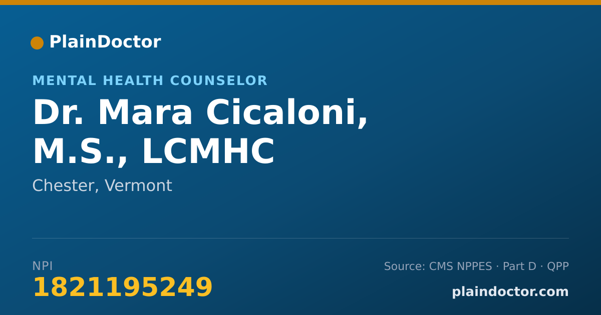 Shareable card for Mara Cicaloni, M.S., LCMHC - Mental Health Counselor, Chester, VT