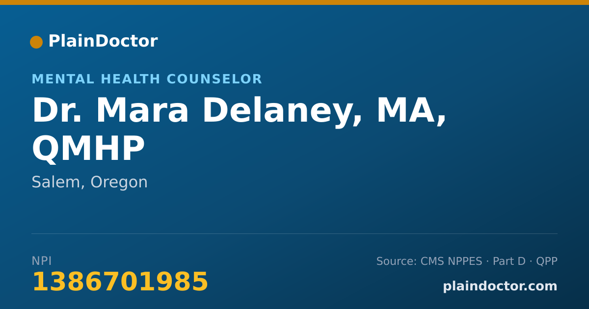 Shareable card for Mara Delaney, MA, QMHP - Mental Health Counselor, Salem, OR