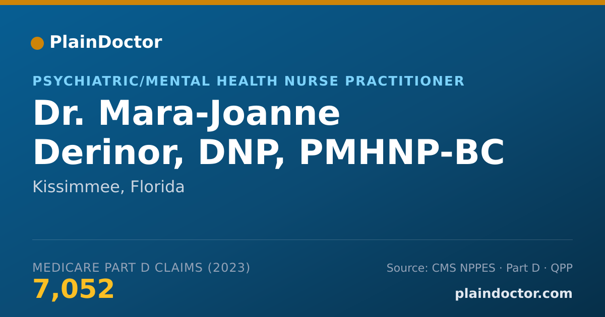 Shareable card for Mara-Joanne Derinor, DNP, PMHNP-BC - Psychiatric/Mental Health Nurse Practitioner, Kissimmee, FL