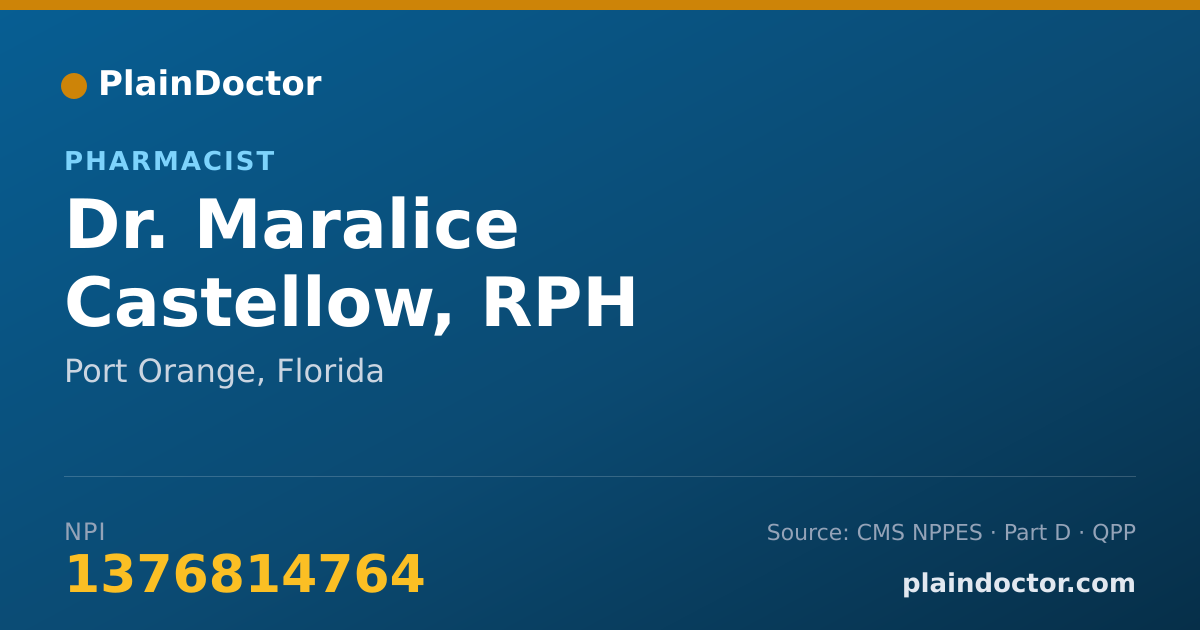 Shareable card for Maralice Castellow, RPH - Pharmacist, Port Orange, FL