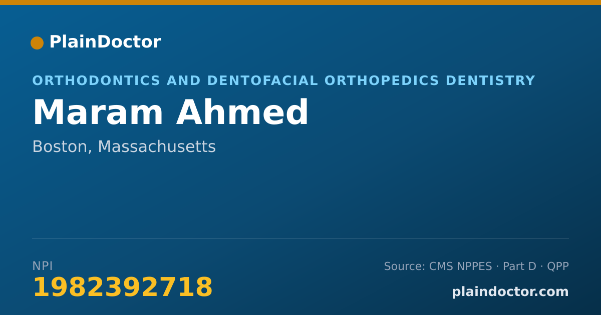 Shareable card for Maram Ahmed - Orthodontics and Dentofacial Orthopedics Dentistry, Boston, MA
