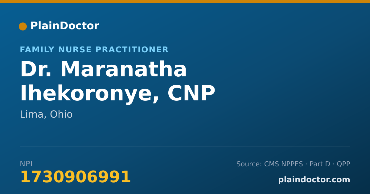 Shareable card for Maranatha Ihekoronye, CNP - Family Nurse Practitioner, Lima, OH