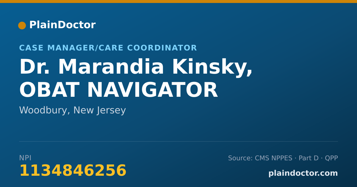 Shareable card for Marandia Kinsky, OBAT NAVIGATOR - Case Manager/Care Coordinator, Woodbury, NJ