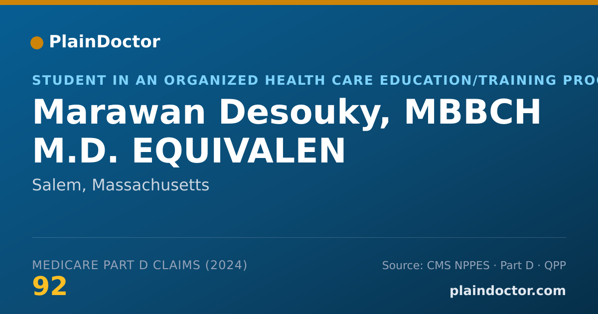 Shareable card for Marawan Desouky, MBBCH M.D. EQUIVALEN - Student in an Organized Health Care Education/Training Program, Salem, MA