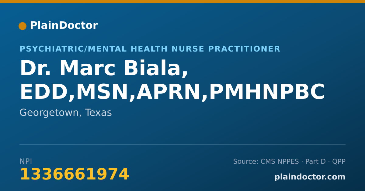 Shareable card for Marc Biala, EDD,MSN,APRN,PMHNPBC - Psychiatric/Mental Health Nurse Practitioner, Georgetown, TX