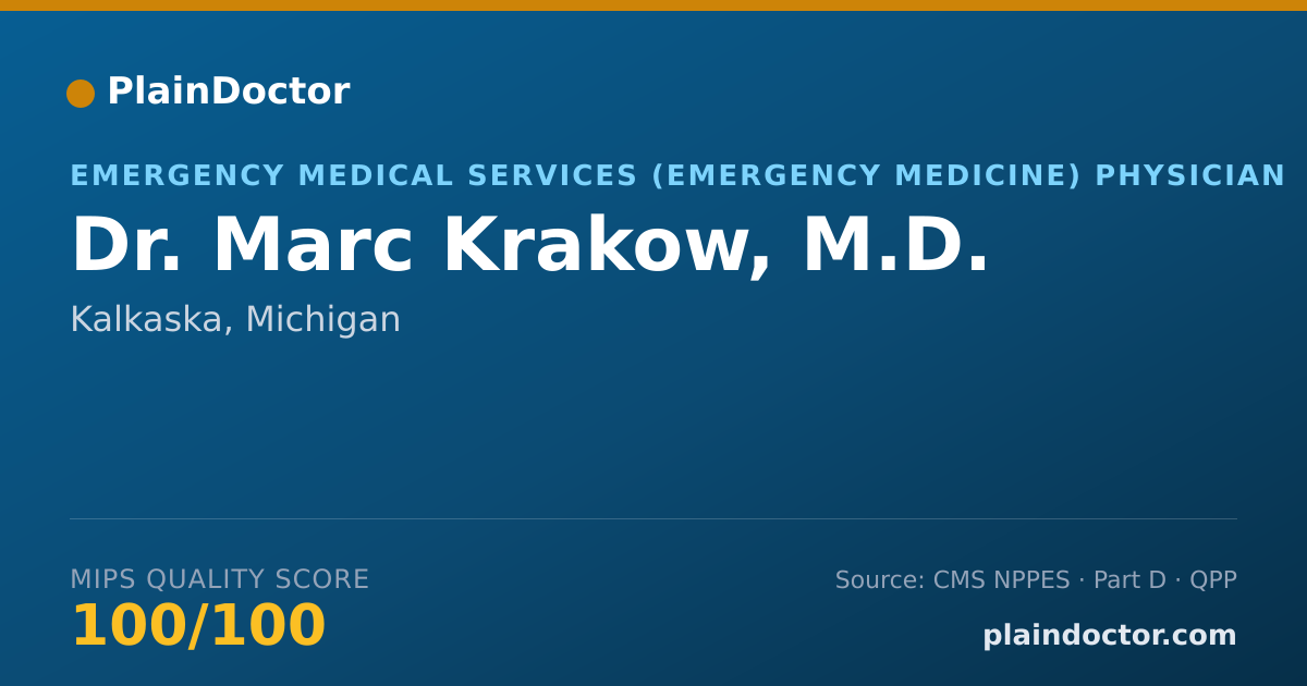 Shareable card for Marc Krakow, M.D. - Emergency Medical Services (Emergency Medicine) Physician, Kalkaska, MI