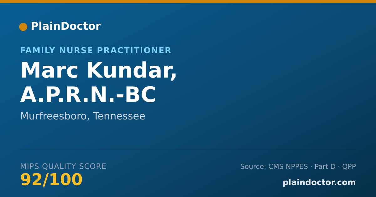 Shareable card for Marc Kundar, A.P.R.N.-BC - Family Nurse Practitioner, Murfreesboro, TN